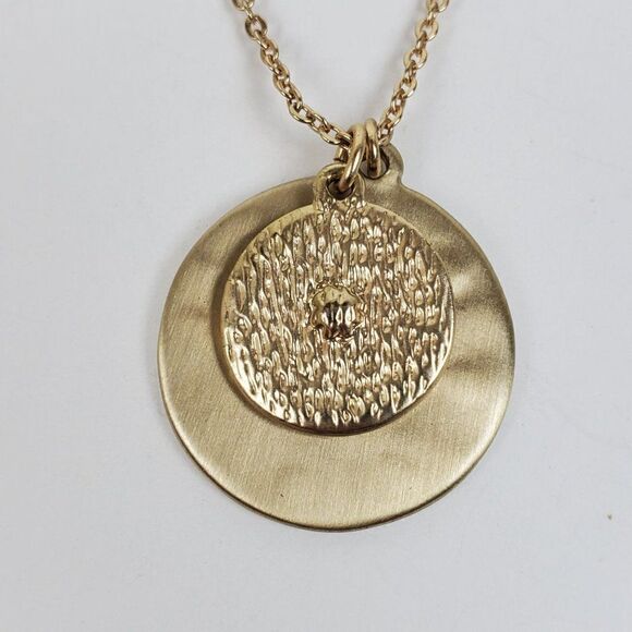 Loft Gold Tone Double Pendant Round Circle Crystal Rhinestone Pendant Necklace - Picture 8 of 13
